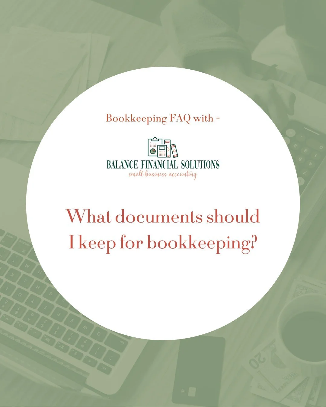 What documents should you keep for bookkeeping? 📂💡

Great question&mdash;and one every business owner needs to know.

You should be keeping:
✔️ Receipts &amp; invoices
✔️ Bank &amp; credit card statements
✔️ Payroll records
✔️ Tax documents
✔️ Loan