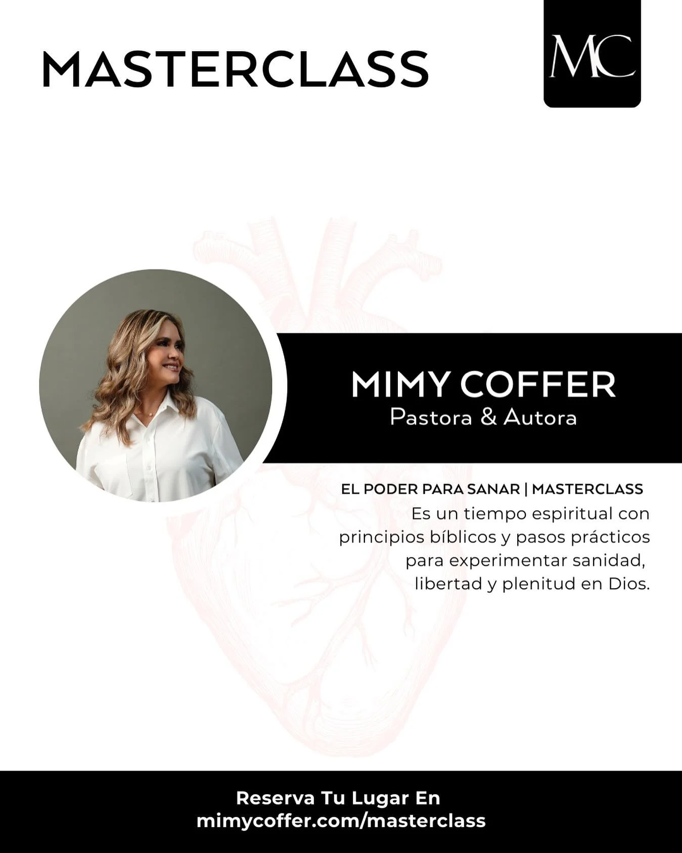 ¡Estás cordialmente invitad@!
Acompáñame este 23 de septiembre a las 6:30 pm en la MasterClass El Poder para Sanar, será un tiempo especial para recibir principios, herramientas y esperanza que transformarán t