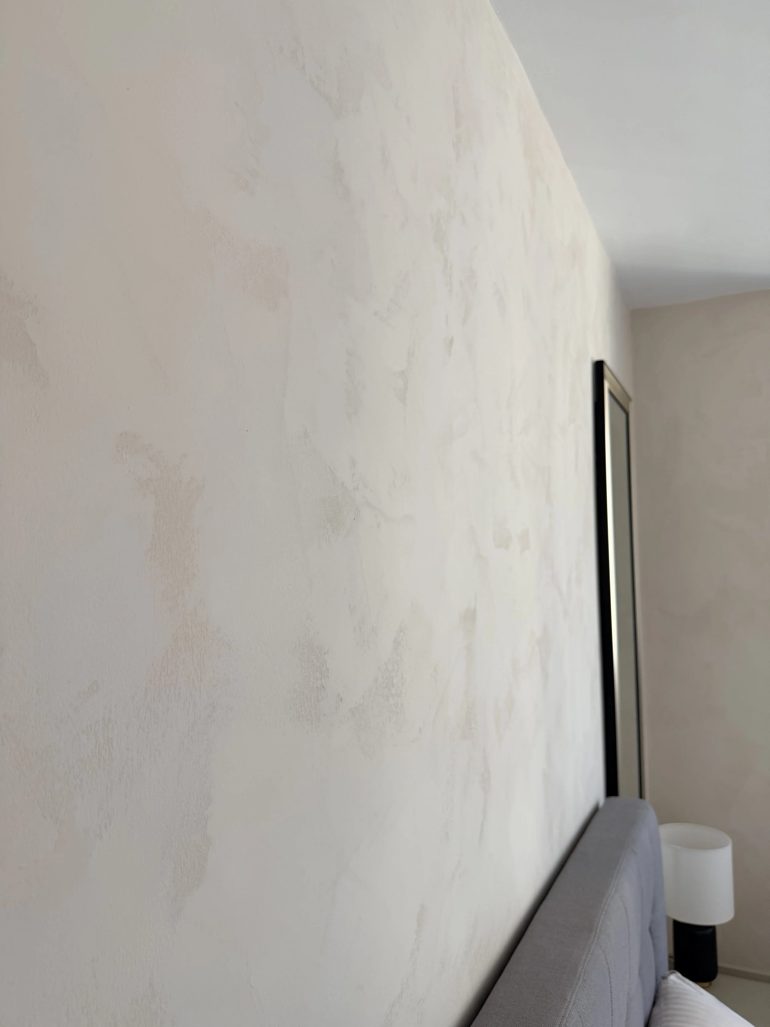 Detail of hand-applied limewash brushwork — Nomad bedroom | Limewall & Co.