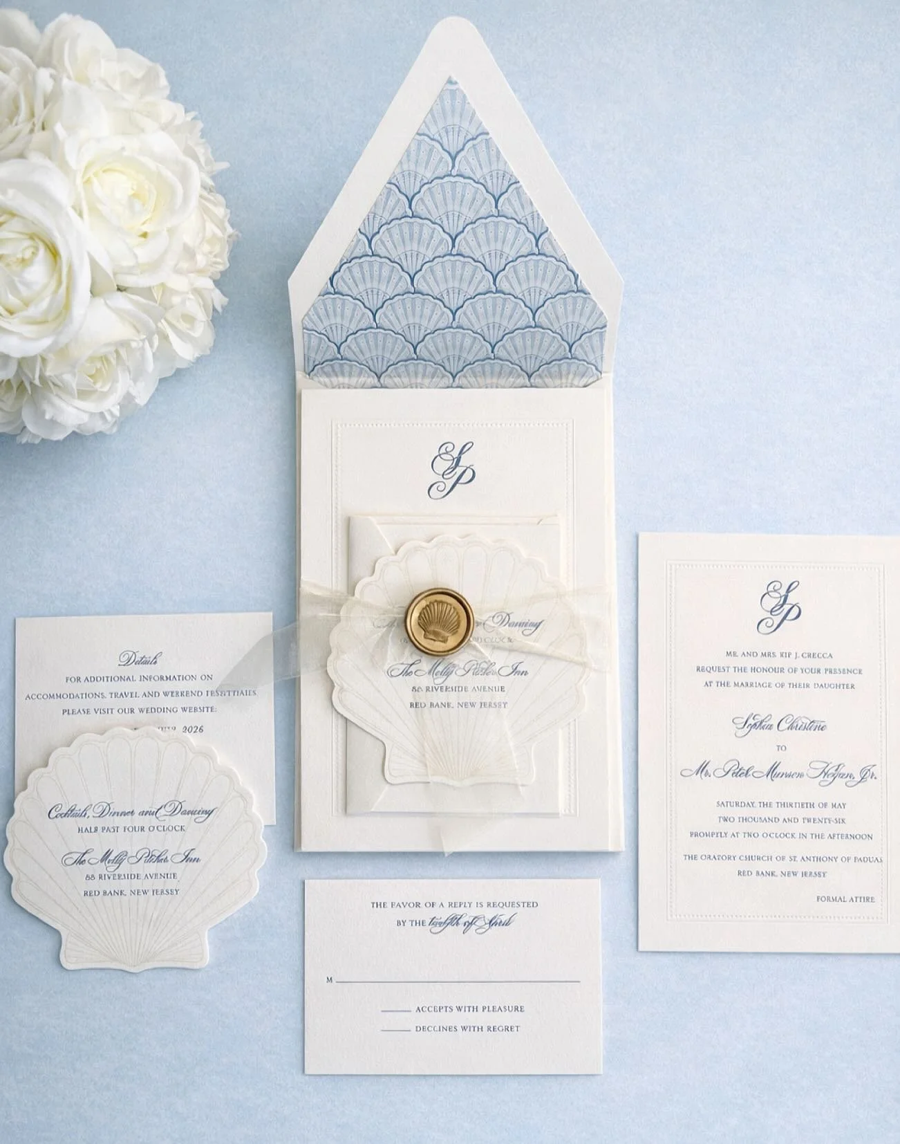 A timeless letterpress suite for Sophie &amp; Peter with a touch of coastal flair 🐚