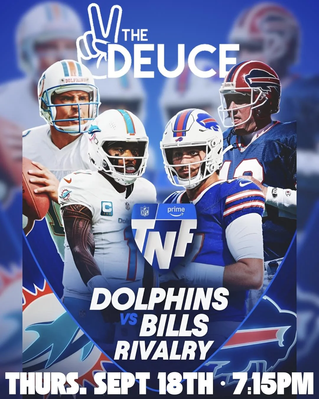 🍻🏈 THURSDAY NIGHT FOOTBALL at The Deuce!

Kickoff tonight at 7:15 &mdash; it&rsquo;s a heated AFC East rivalry: Dolphins 🌊 vs Bills 🦬!

🔥 Cold drinks and all the action on the big screens &mdash; no better place to catch the game.

📍 The Deuce
