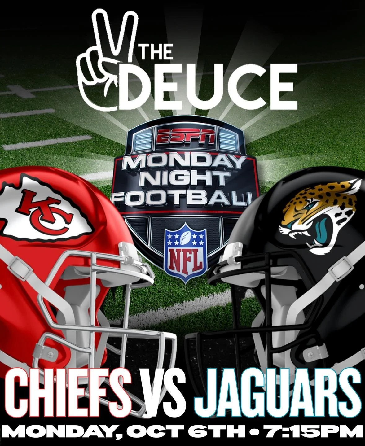 🏈 Monday Night Football! 🏈
Chiefs vs Jaguars tonight at 7:15pm!
Come hang out at The Deuce and catch the game on the big screens &mdash; cold drinks, good vibes, and your crew 🍻

📅 Monday, Oct 6
See y&rsquo;all tonight! ✌🏼

#MondayNightFootball 