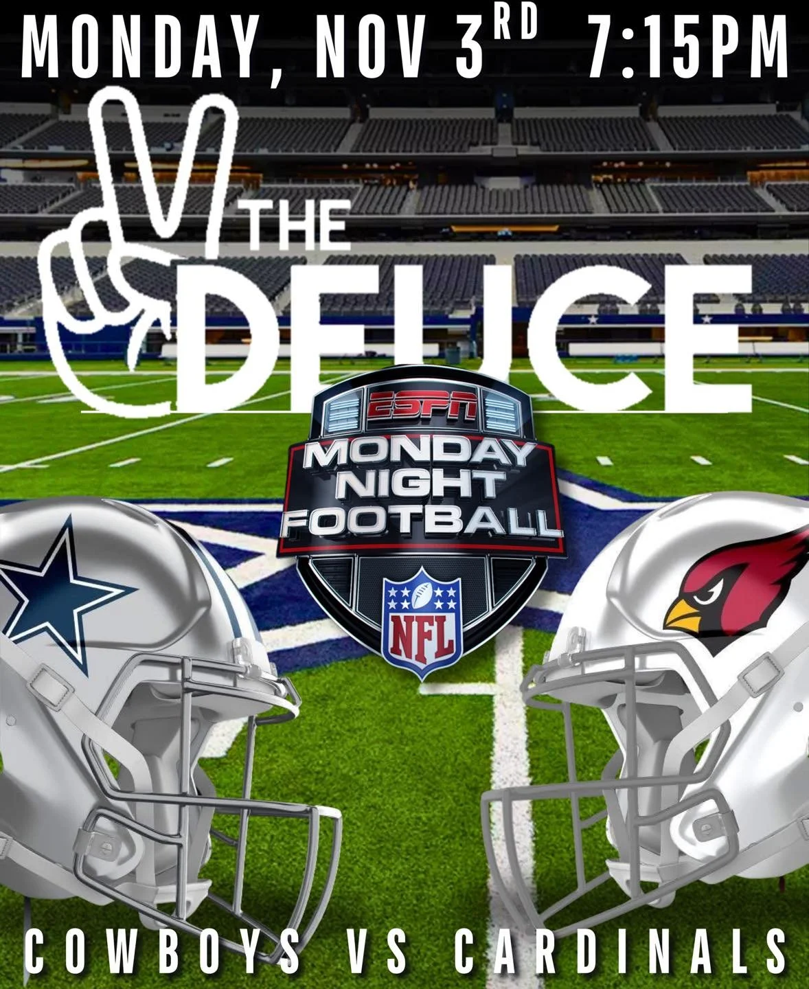 🏈 Monday Night Football at The Deuce! 🏈

It&rsquo;s Cowboys vs Cardinals tonight at 7PM!
Join us today, Nov 3,  for cold drinks, killer vibes, and the game on every screen 🍻🔥

Grab your crew, rep your team, and catch all the action right here at 