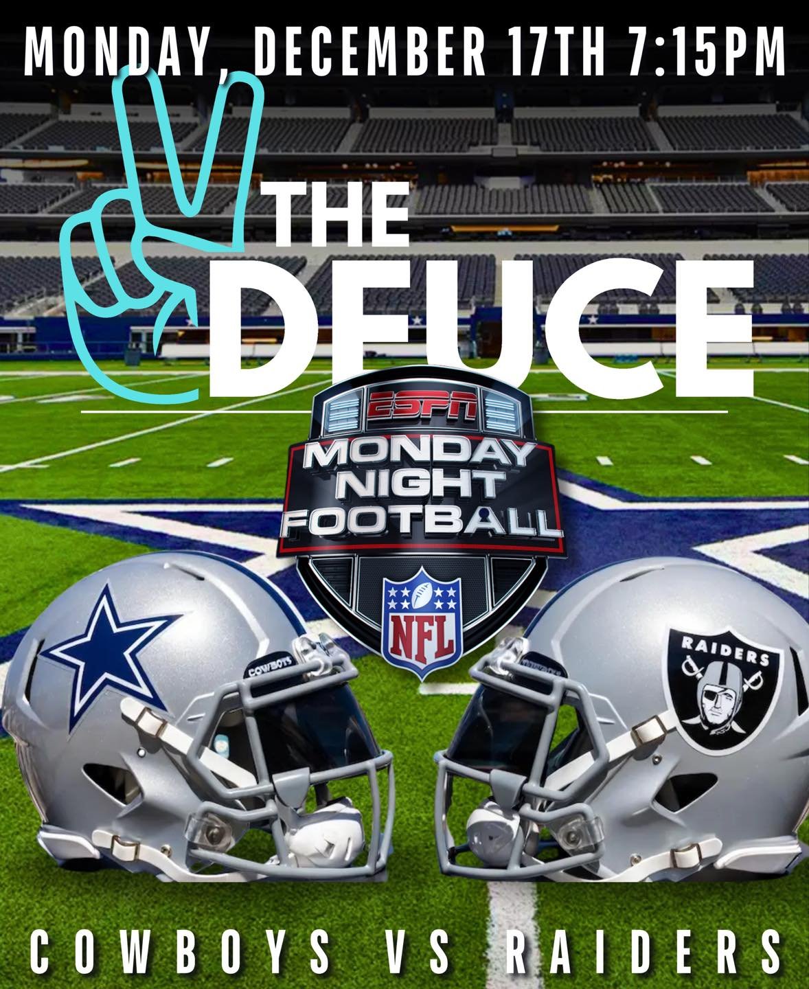 MONDAY NIGHT FOOTBALL at The Deuce!
Your Cowboys Watch Party Destination ⭐️🔥

Cowboys vs. Raiders &mdash; TONIGHT at 7:15PM!

Big screens, cold drinks, and all the hype you need to cheer on the Boys! Round up the crew and catch every play with us. ?
