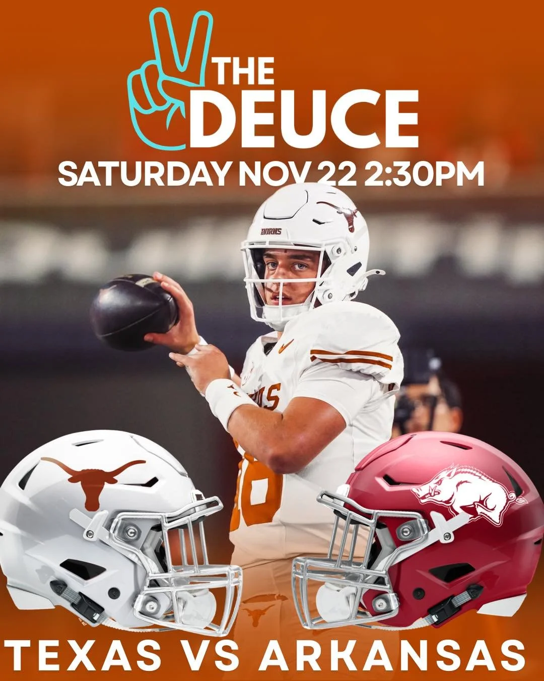 TEXAS vs ARKANSAS &mdash; Today at 2:30PM!
Catch all the game-day action at The Deuce!
Cold drinks, big screens, and the perfect spot to cheer on the Longhorns. 🤘🏽🐂

Let&rsquo;s go LONGHORNS!
#TheDeuceSA #HookEm #GameDay
