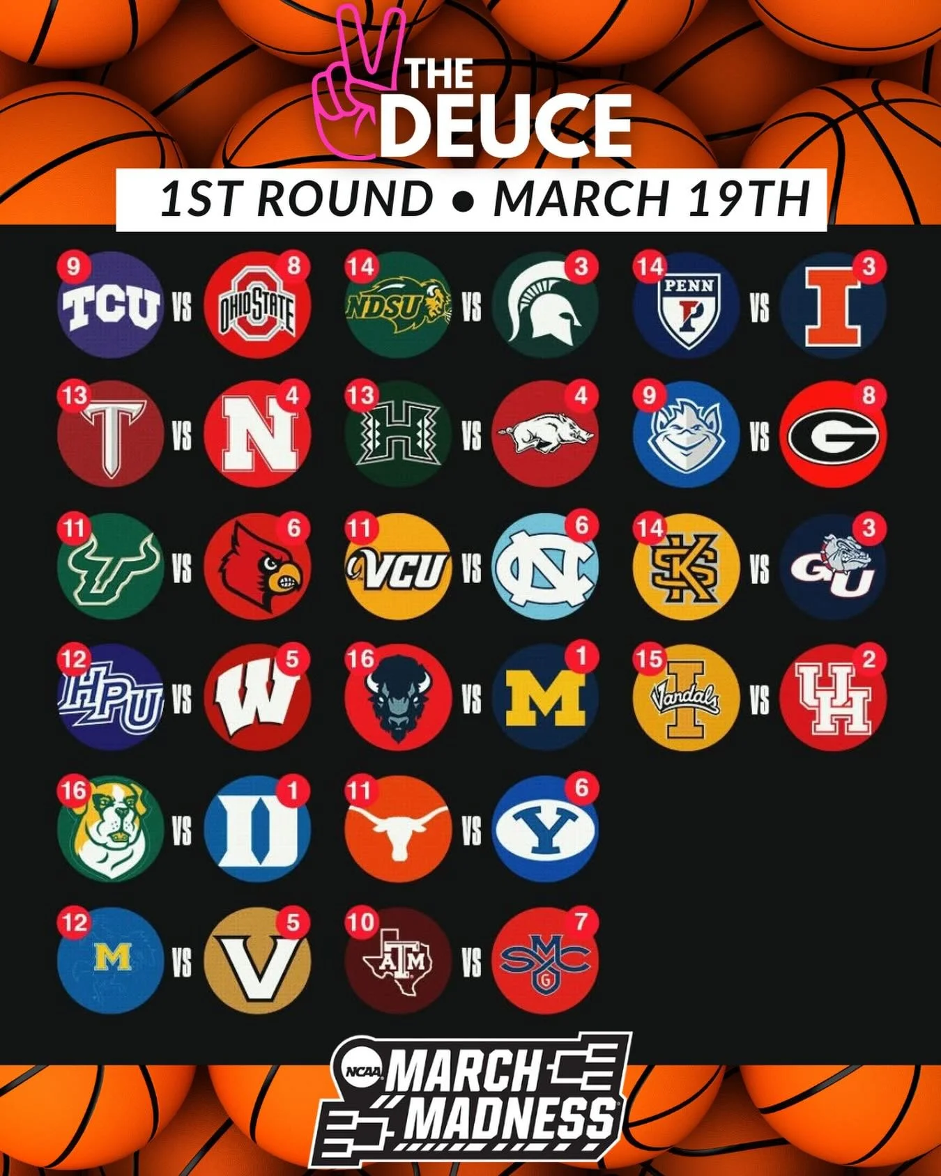 Let the madness begin 😈🏀

Round 1 of March Madness tips off TODAY at The Deuce ✌🏼
Cold drinks 🍻, games on every screen, and nothing but hoops all day long.

Pull up, grab a drink, and ride the chaos with us ✌🏼

#TheDeuceSA #MarchMadness #GameDay