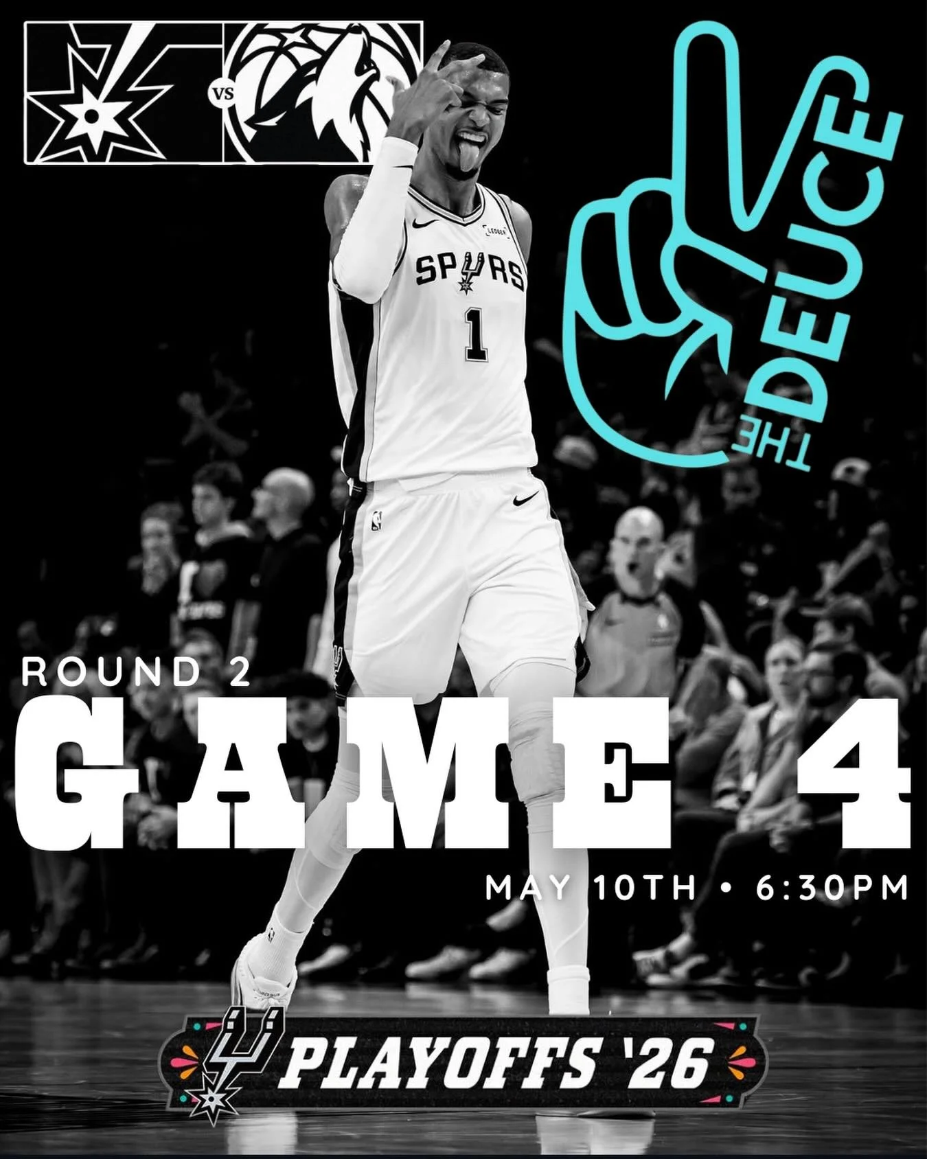 GAME 4 AT THE DEUCE 🏀🔥
SPURS vs Timberwolves &bull; Tonight at 6:30PM

Spurs are rolling into Game 4 with a 2-1 series lead 👀
Come catch all the playoff action with cold drinks and game day vibes at The Deuce 🍻🖤

#GoSpursGo #TheDeuceSA #NBAPlayo
