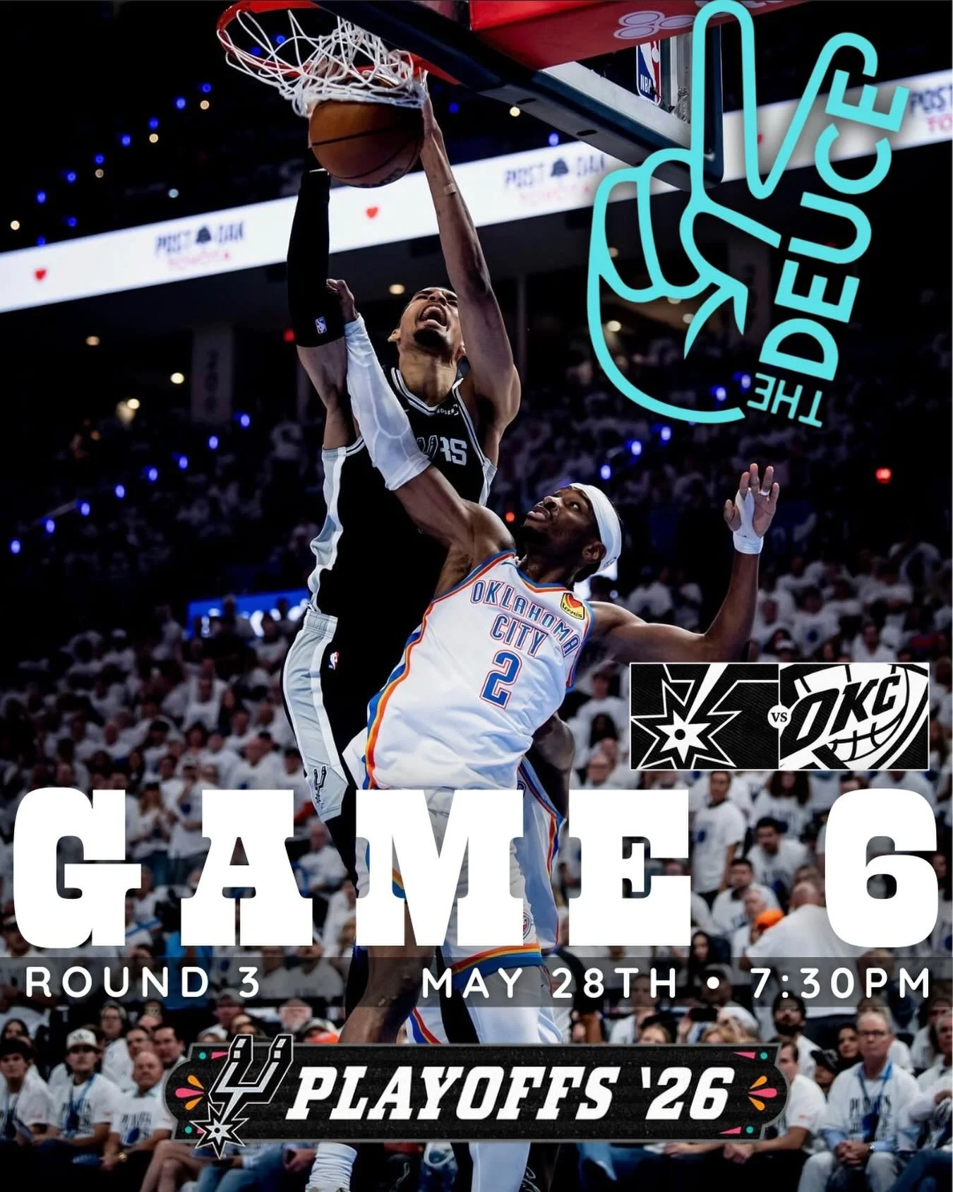 🏀 GAME 6 AT THE DEUCE 🏀

GSG 🤍🖤
Spurs playoff basketball hits different at The Deuce 😤🍻
Grab a drink, bring the crew, and catch every big moment of Spurs vs OKC with us tonight!

📍The Deuce
🗓 TODAY &mdash; May 28th
⏰ Tipoff at 7:30PM

Cold dr