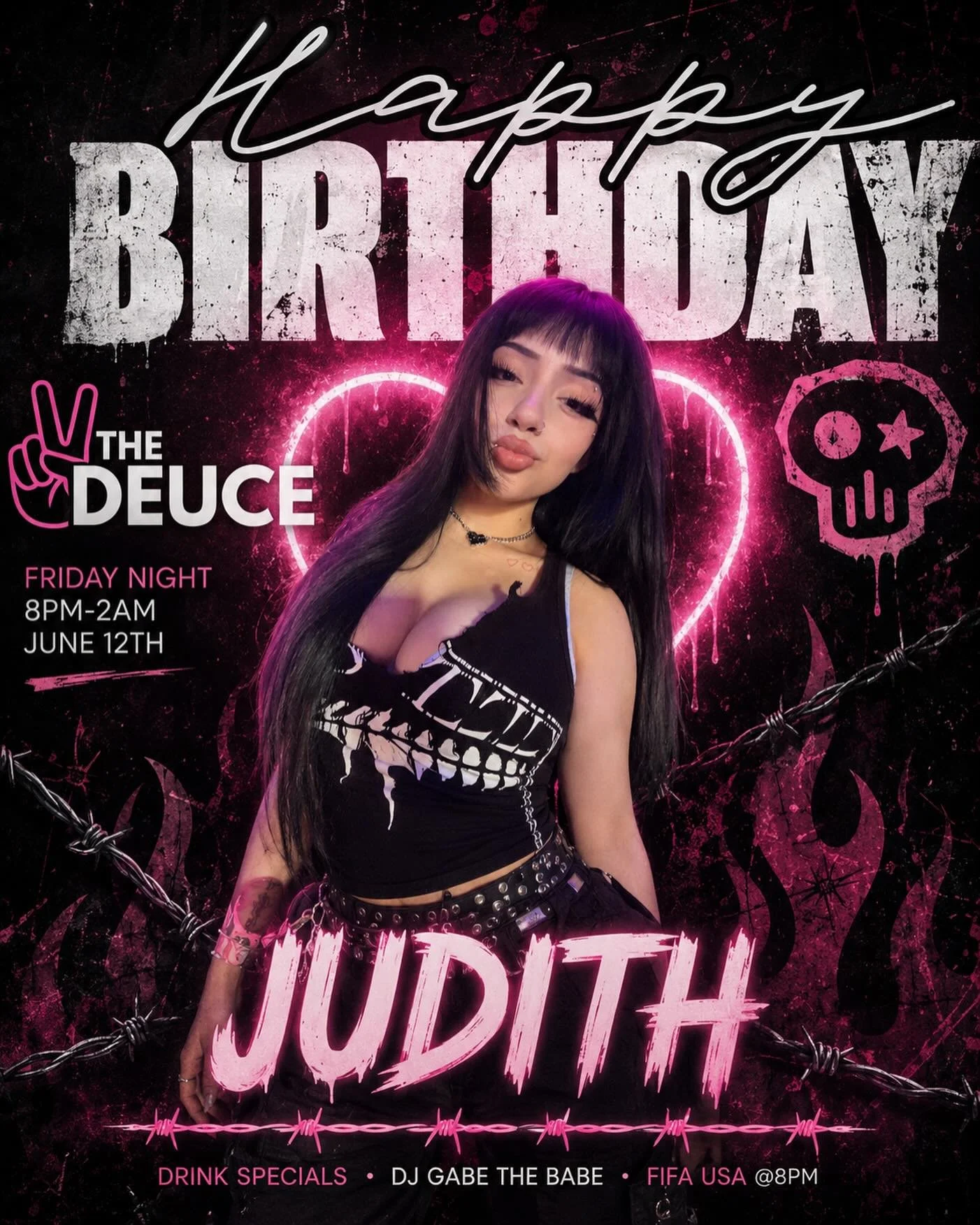 🖤💖 IT&rsquo;S JUDITH&rsquo;S BIRTHDAY SHIFT! 💖🖤

Come celebrate with us this Friday at The Deuce and help us raise a glass to the birthday girl! 🎉🥂

DJ Gabe The Babe will be keeping the party going, FIFA USA kicks off at 8PM, and we&rsquo;ve go