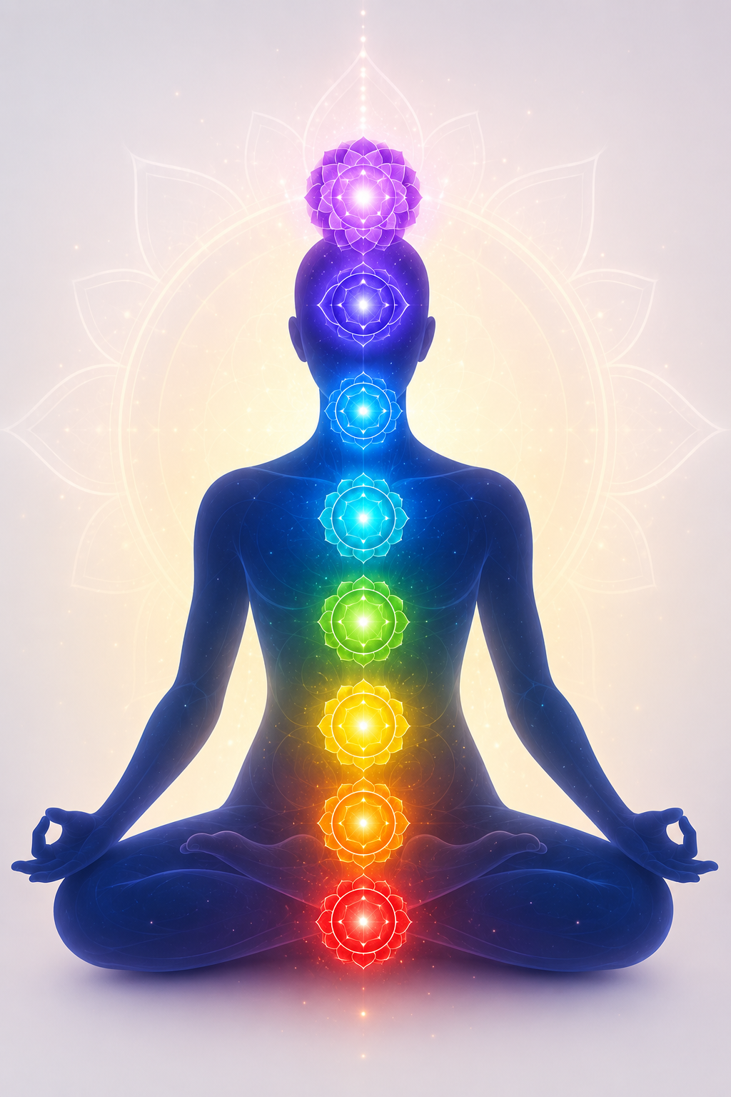 Chakra energy meditation illustration for reiki healing service