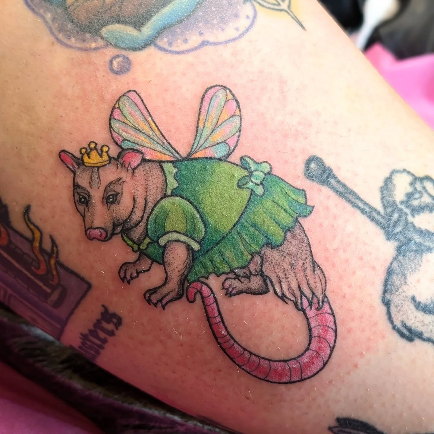 She was a Fairy ✨💖🧚🏼&zwj;♂️ @arealjoytattoos did this cute possum fairy princess. They love tattooing little guys. 
DM to book or send an inquiry through our website. Link in. Bio
