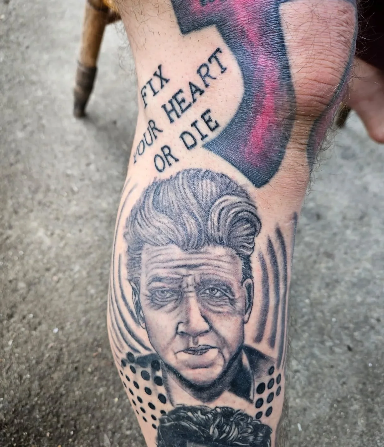 "Fix your heart or die" David Lynch
@arealjoytattoos did this piece and would love to take on more projects like this. They are currently booking for May. You can send an inquiry through our website to book!

www.thistleandoaktattoostudio.c