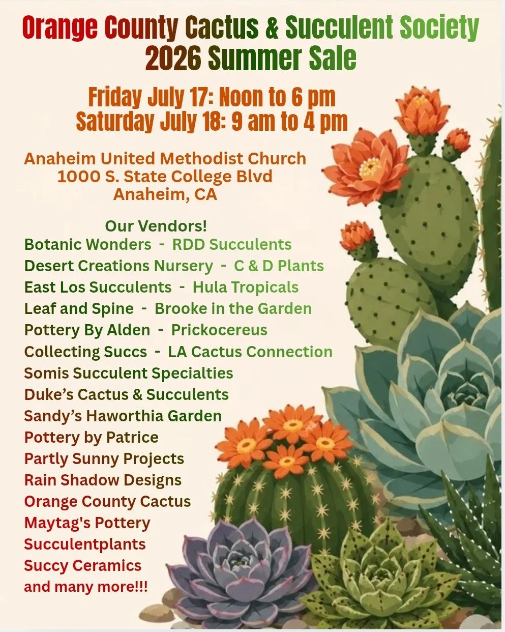 Orange County Cactus & Succulent Society 2026 Summer Sale Flyer