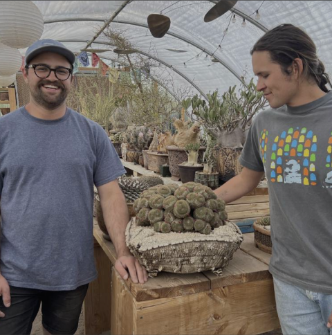 Evan Davenport and Kurt Oviedo in greenhouse together