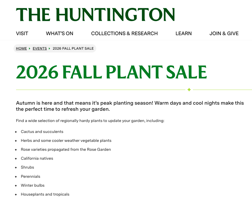 The Huntington - 2026 Fall Plant Sale