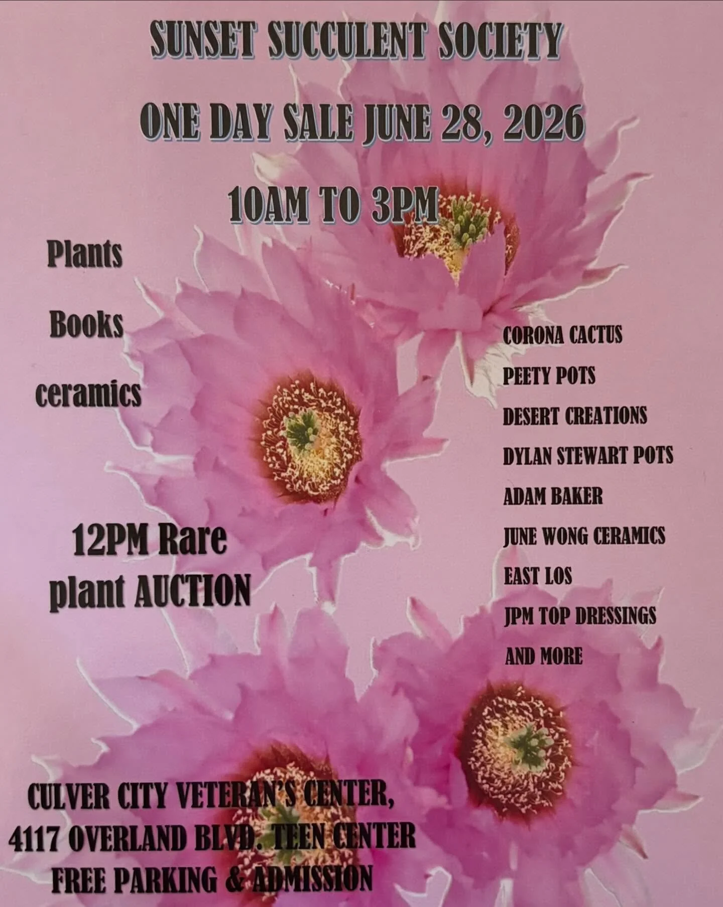 Sunset Succulent Society One Day Sale June 28, 2026