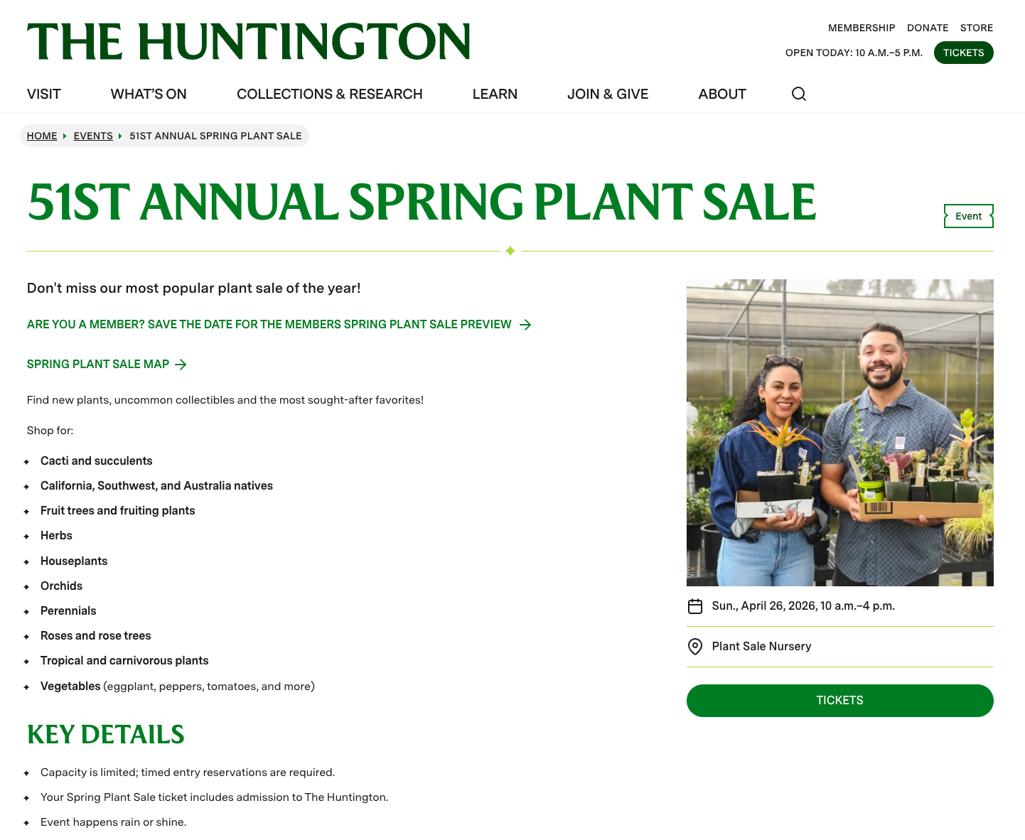 Huntington Spring Plant Sale – Reservations Required