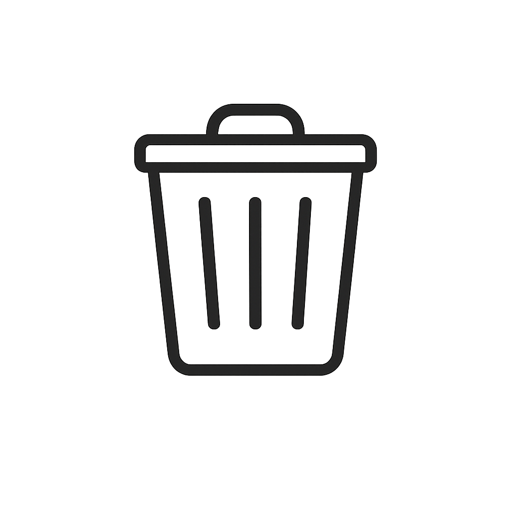 Black outline of a trash can icon on a gray background.