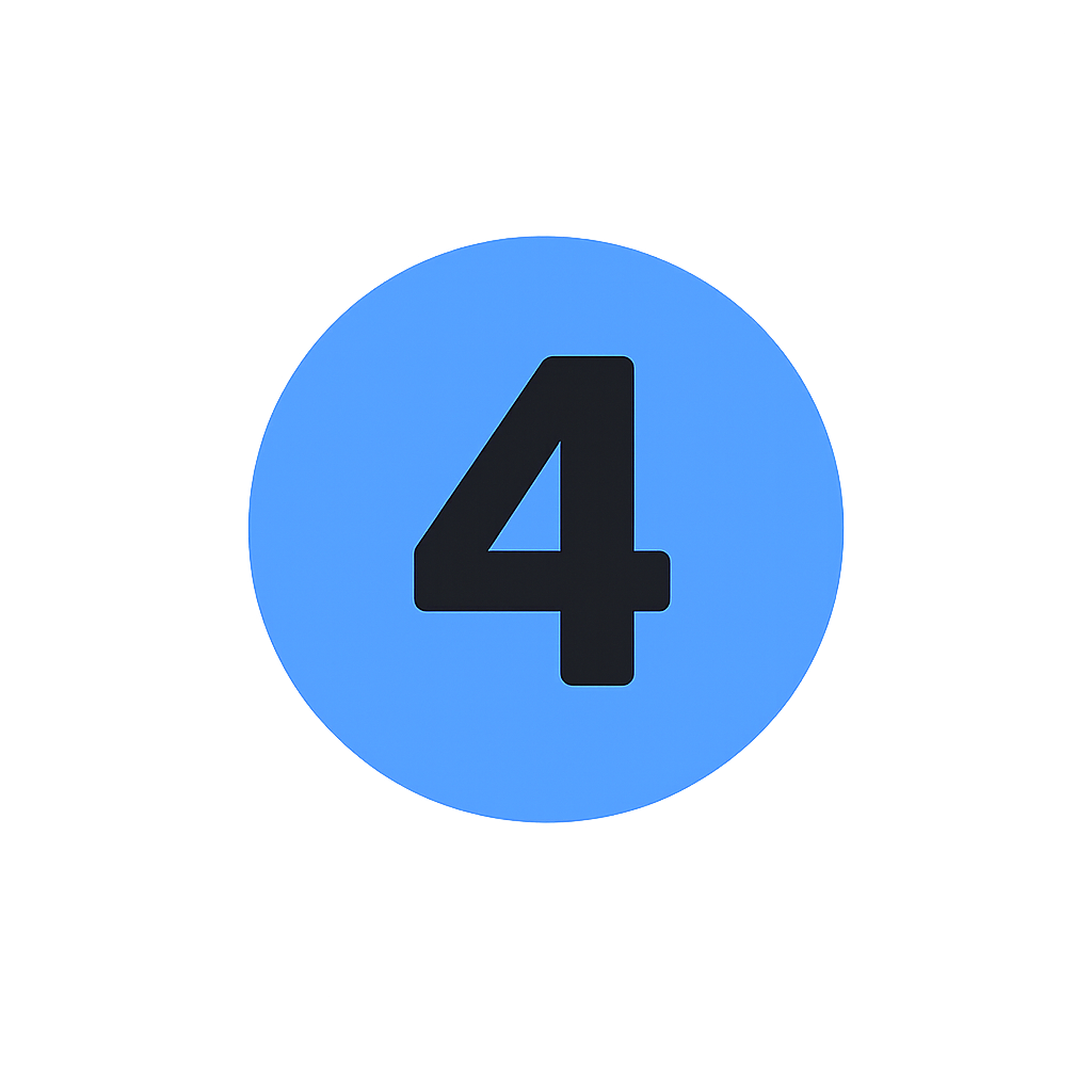 Black number 4 inside a blue circle with a black border on a black background.
