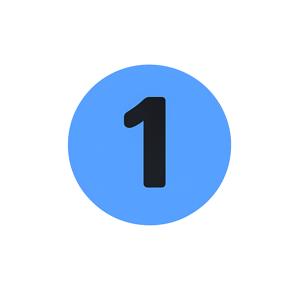 Blue circular icon with a black number one in the center.