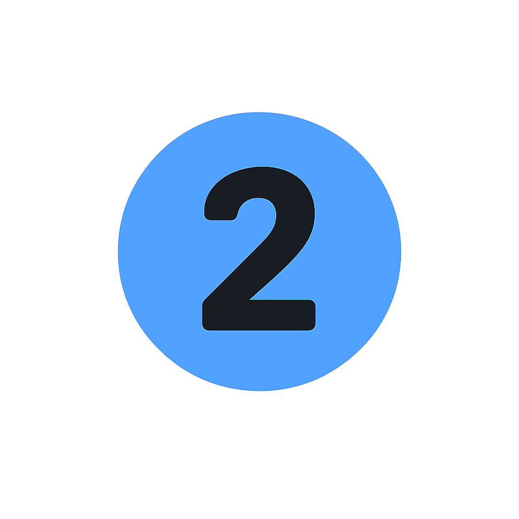 Close-up of a blue digital button with the number 2 in black.