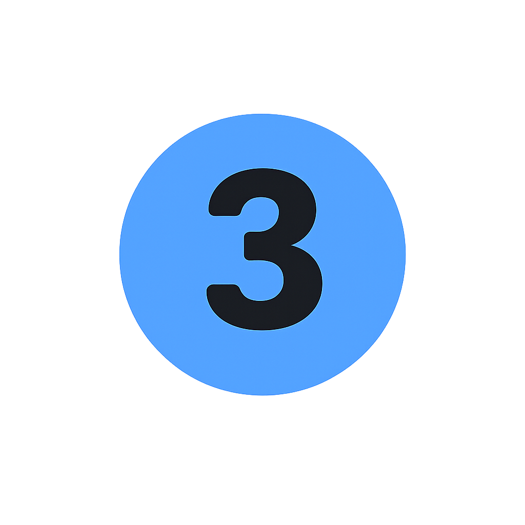 Blue circular button with the number three in black text.