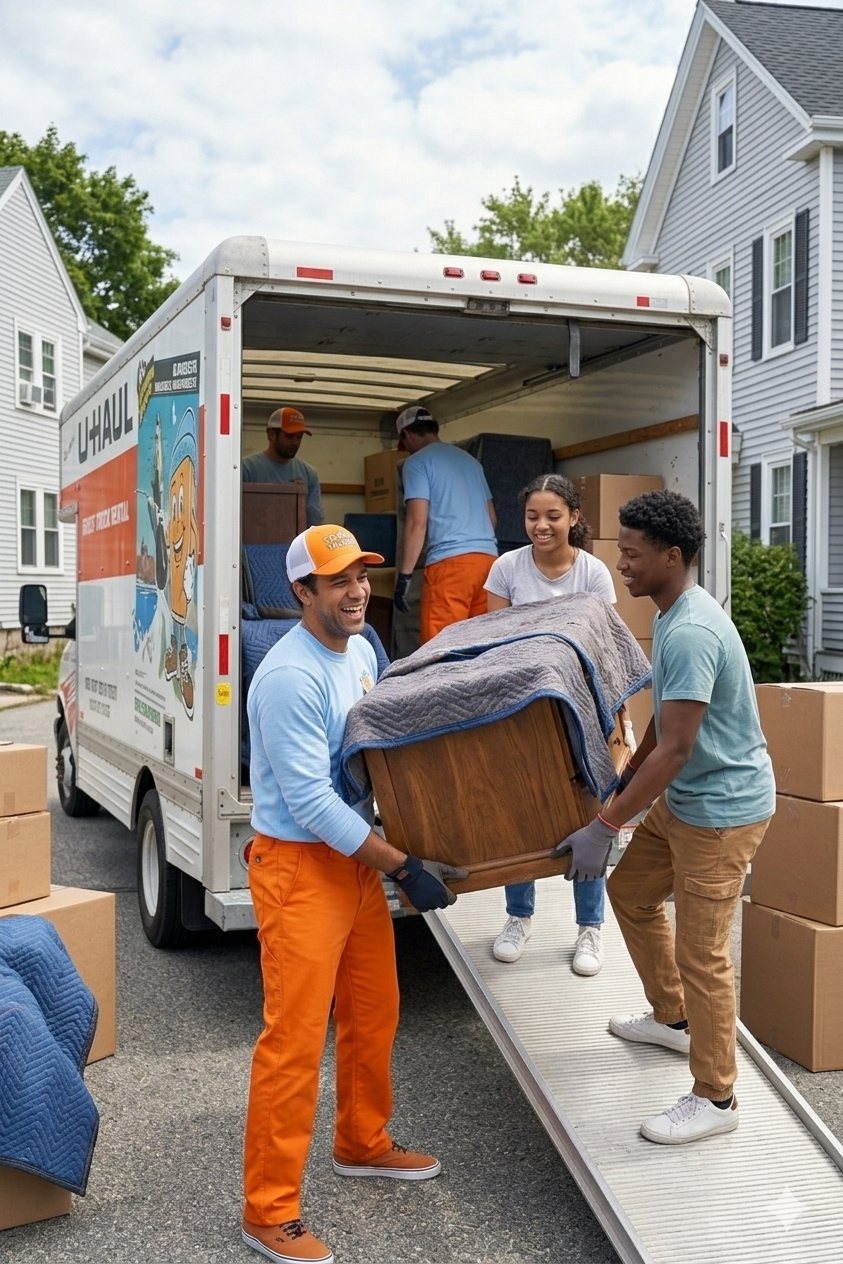 employees helping customer load there haul truck