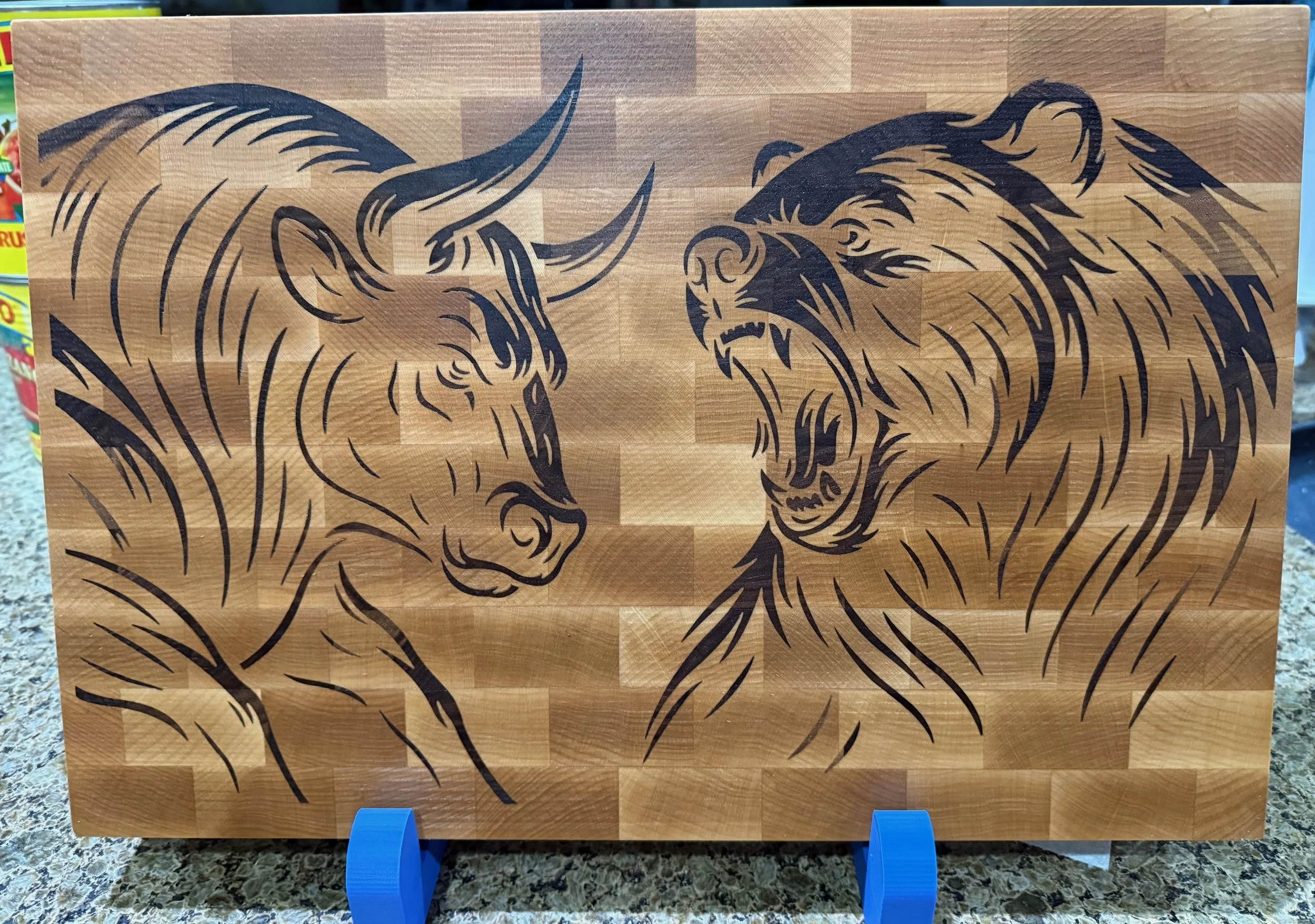 Custom Bull and Bear End Grain Cutting Board