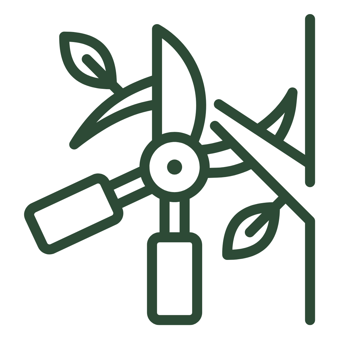 Line drawing of wind turbine with leaves and a screwdriver.