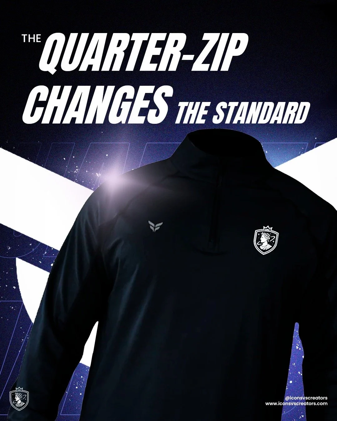 Clean. Sharp. Built to perform.

The Icons vs Creators Stealth Quarter-Zip x FLITE combines a modern tailored fit with lightweight stretch fabric, cool-dry comfort, and performance-driven
details that move with you.

Finished with ergonomic seams and