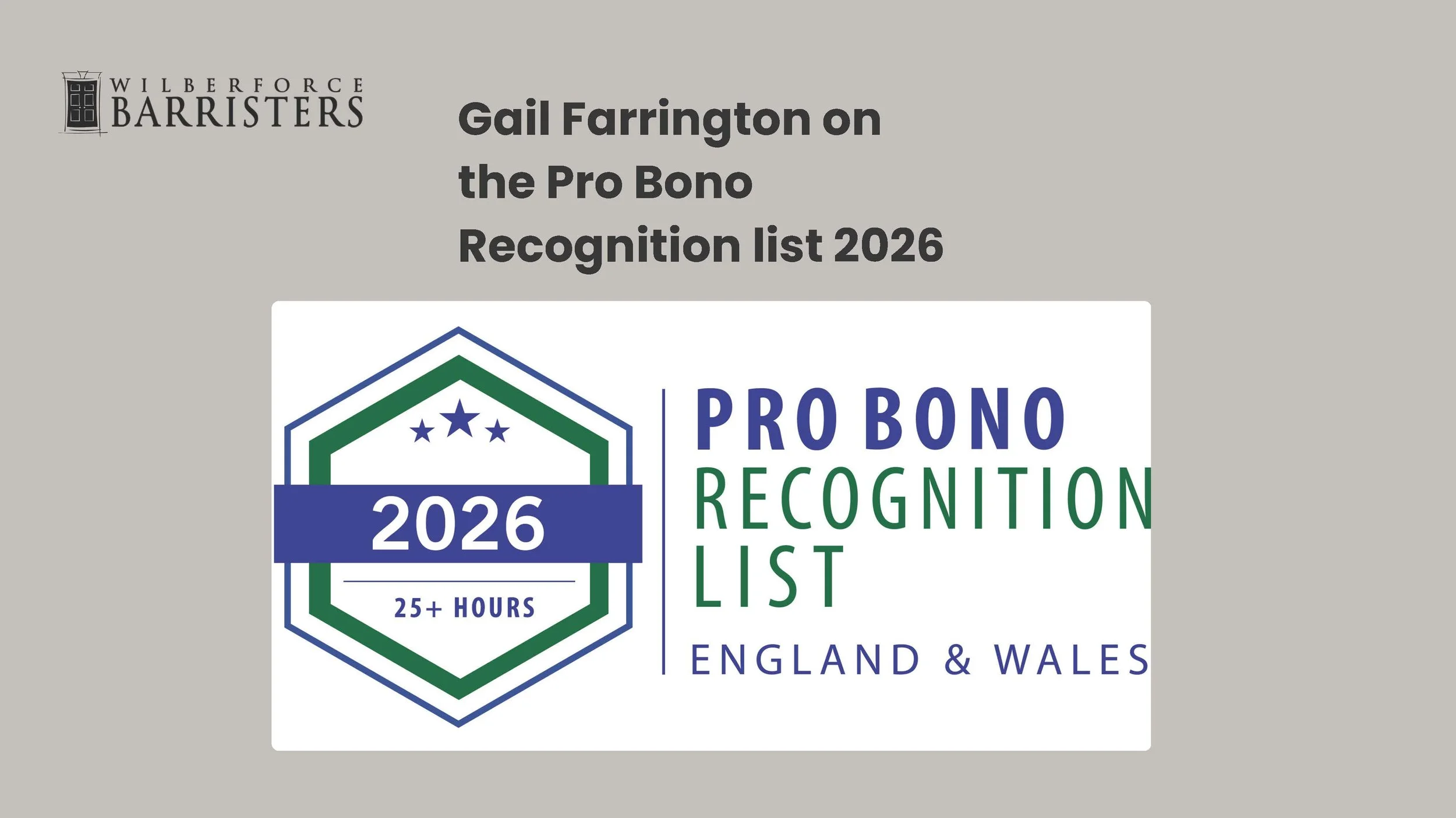 Gail Farrington on the Pro Bono Recognition list 2026