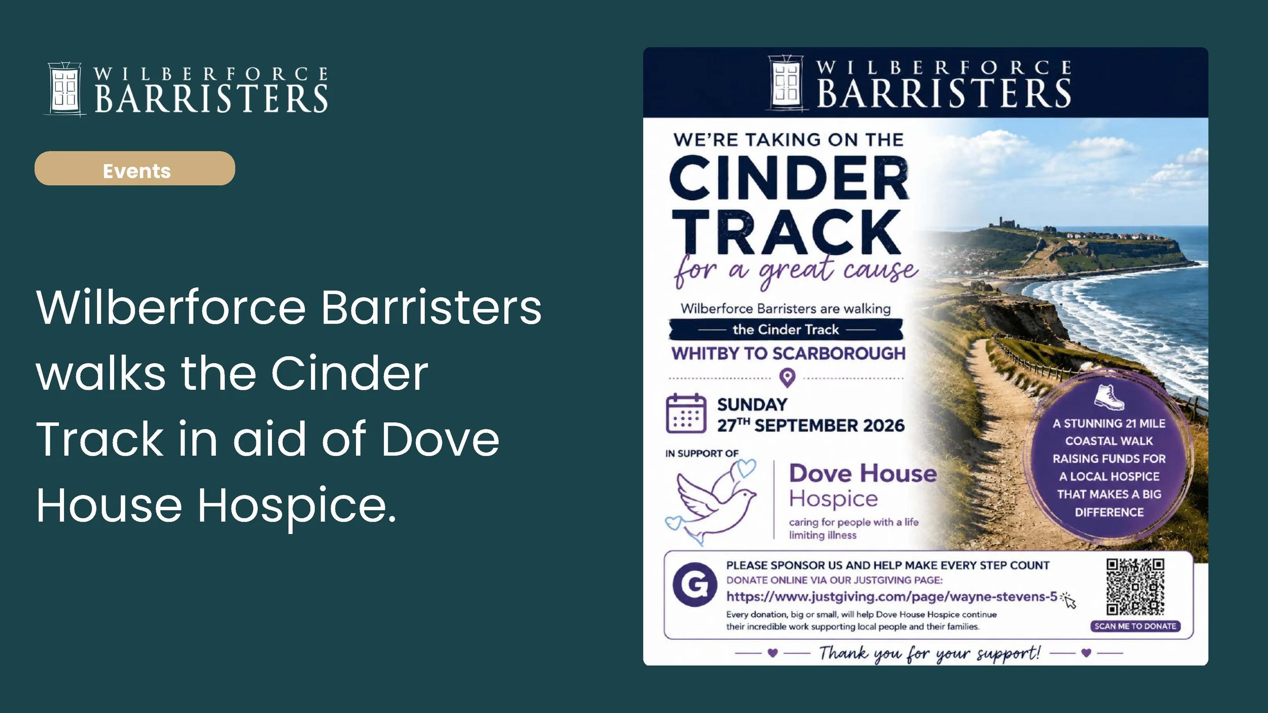 Wilberforce Barristers walk the Cinder Track in aid of Dove House Hospice.