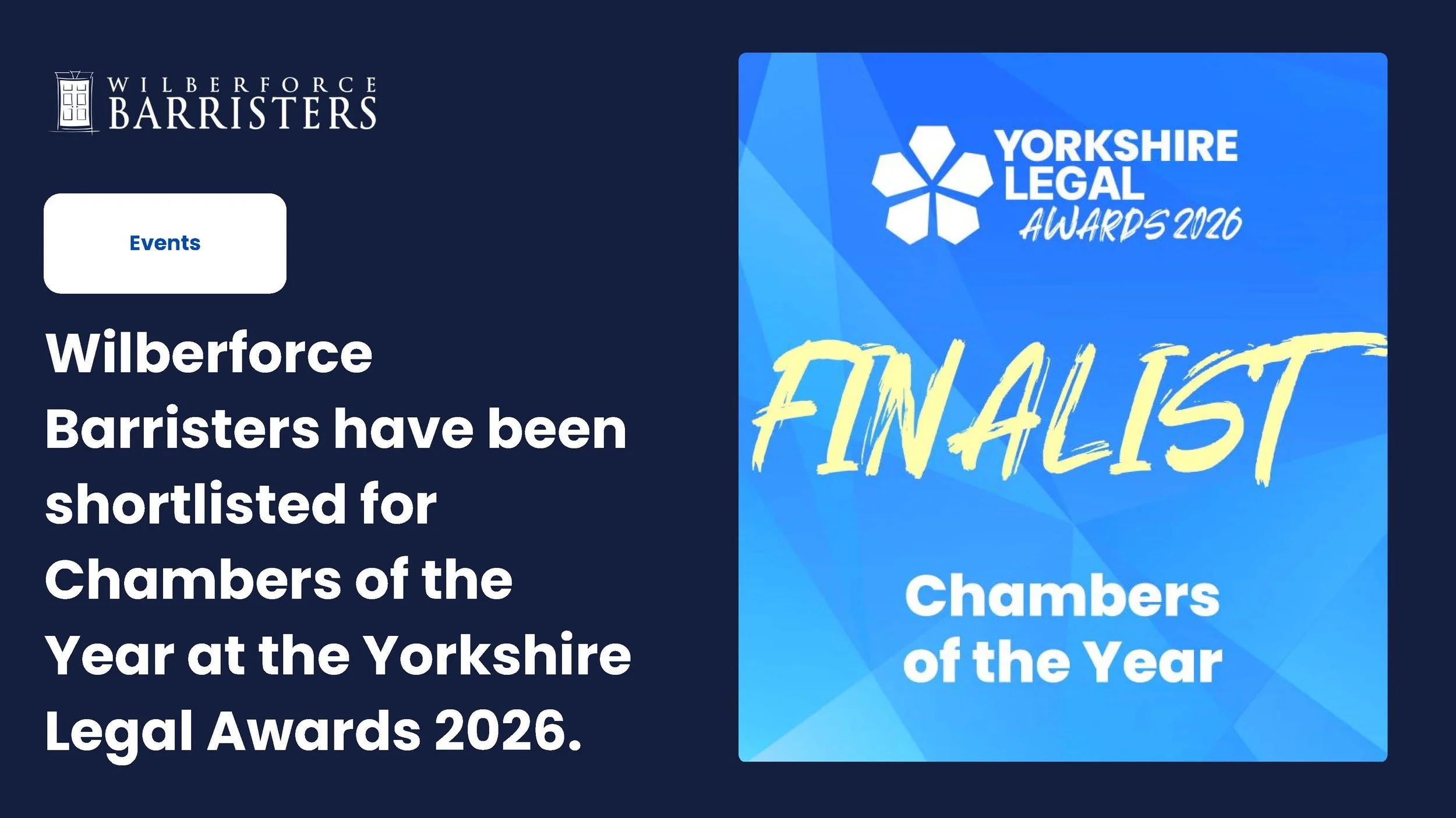 Wilberforce Barristers have been shortlisted for Chambers of the Year at the Yorkshire Legal Awards 2026.