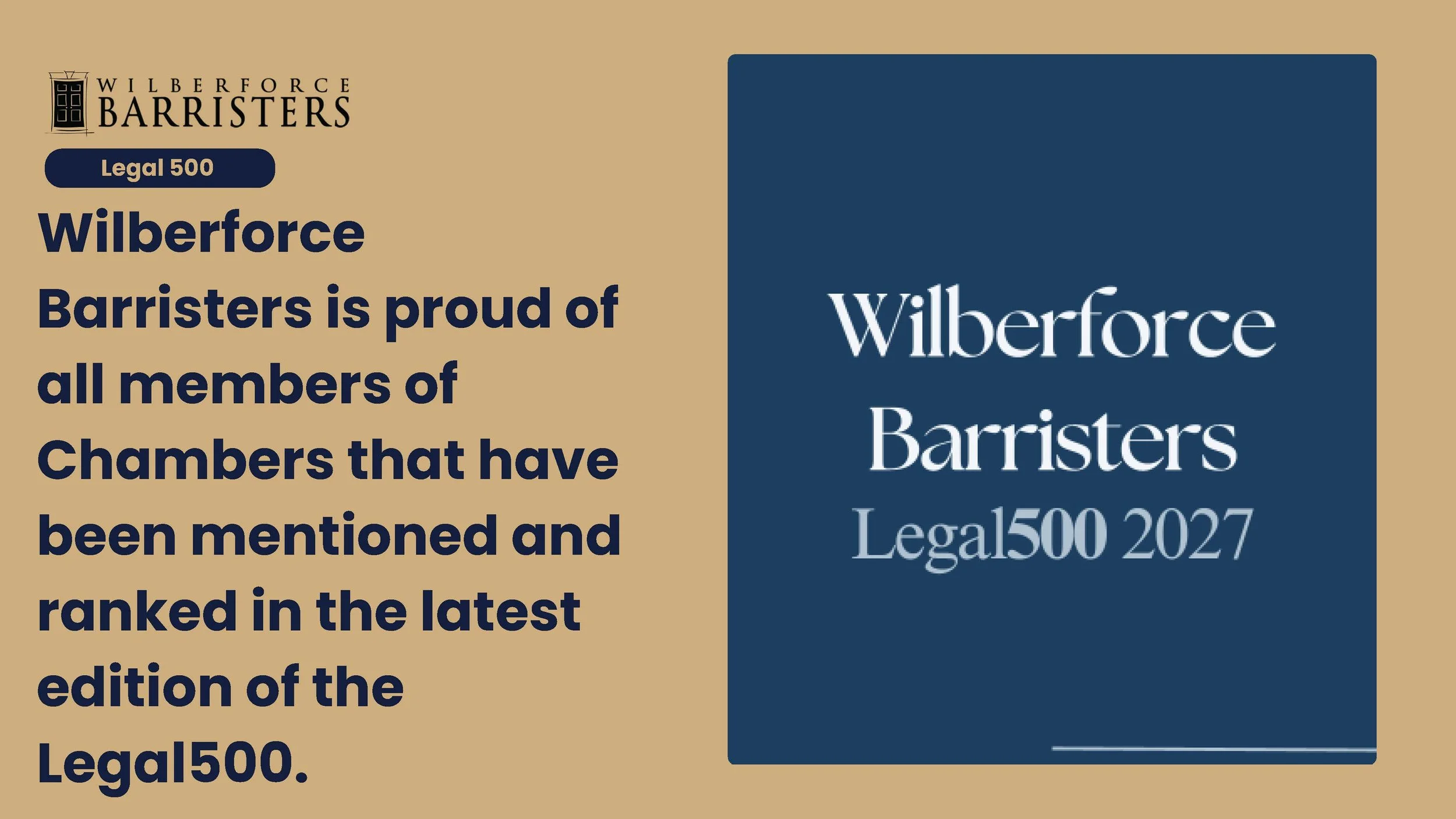 Wilberforce Barristers is proud of all members of Chambers that have been mentioned and ranked in the latest edition of the Legal500.