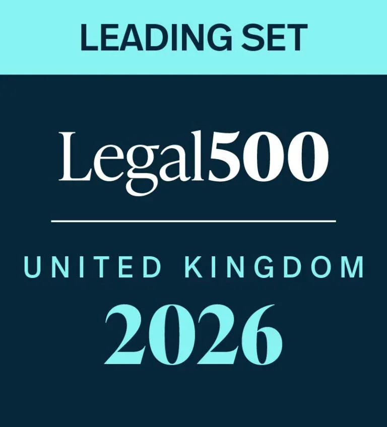 Cover of a book titled 'Legal 500 United Kingdom 2026' with a subtitle 'Leading Set' on a blue and teal background.