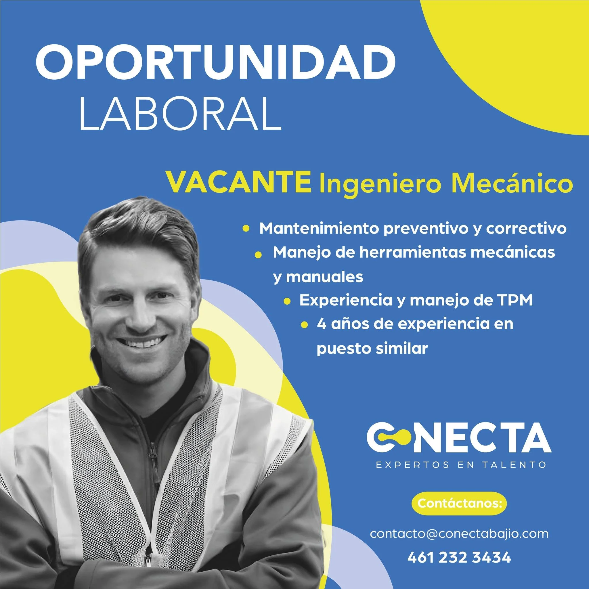 🔧 &iexcl;Impulsa tu carrera en la industria automotriz!
 Desde Conecta buscamos un Ingeniero Mec&aacute;nico para integrarse a una empresa l&iacute;der del sector automotriz en el Baj&iacute;o.
💼 Requisitos:
 ✅ Mantenimiento preventivo y correctivo