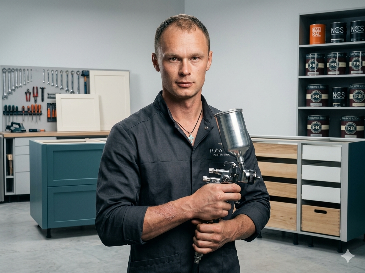 A logo for Orihuel Spray Painting featuring a spray gun spraying paint onto a door and the company name.