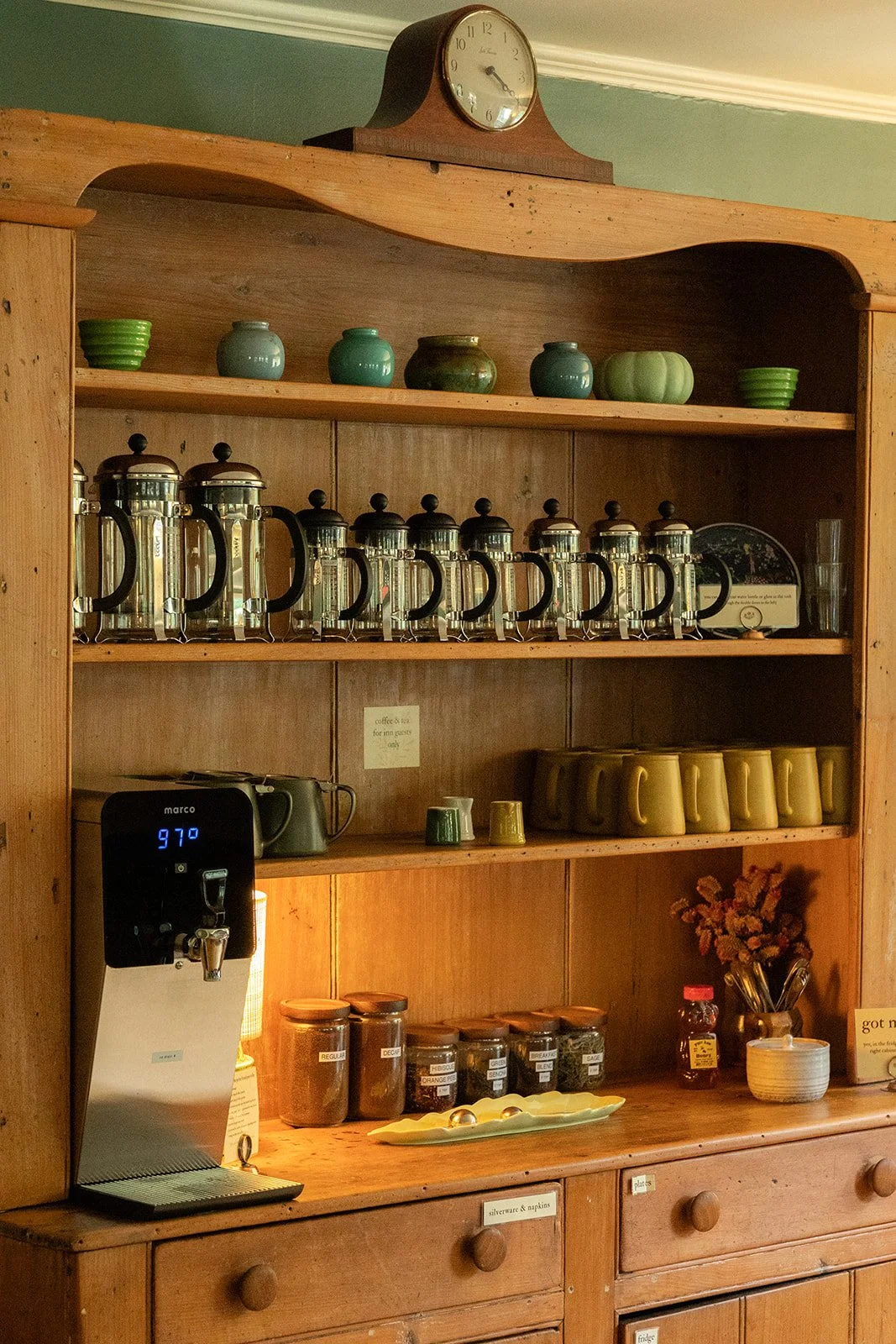 our coffee and tea station, available 24/7