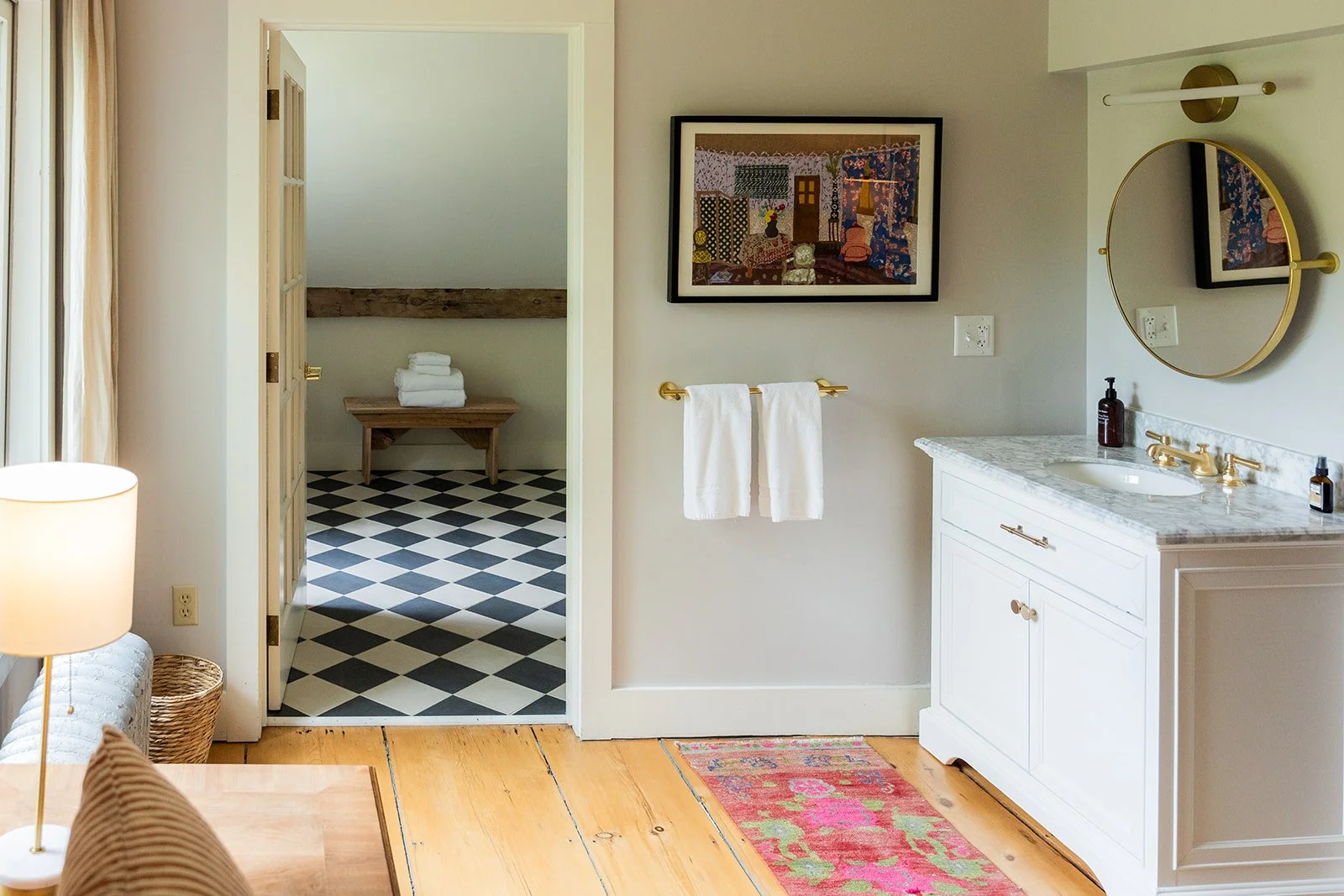 tiled en suite bathroom with natural bath products