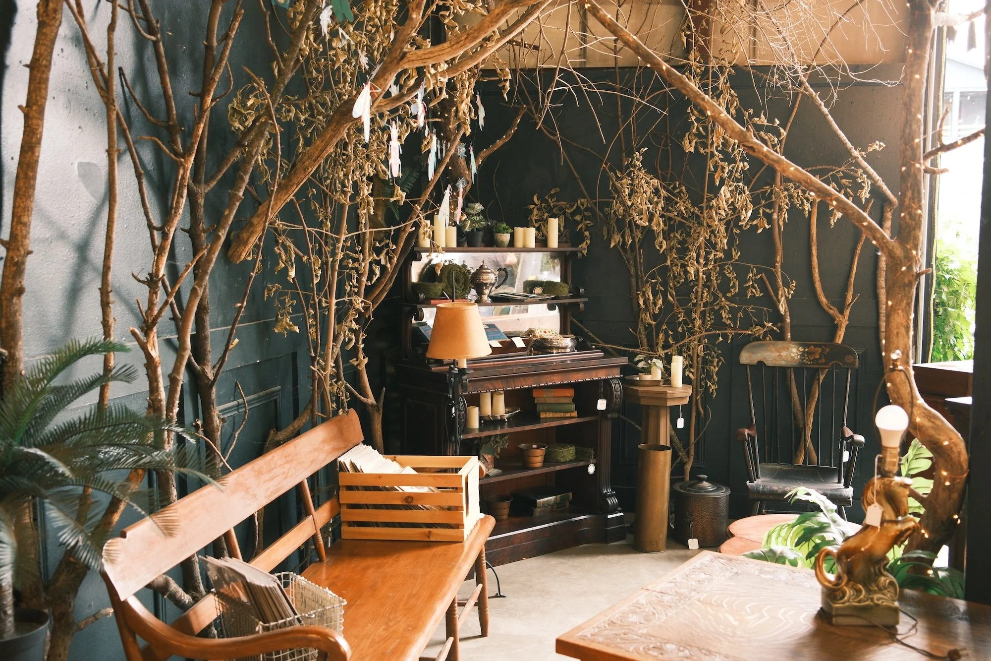 decorative interiors at barge canal market, an antique store in burlington, vermont