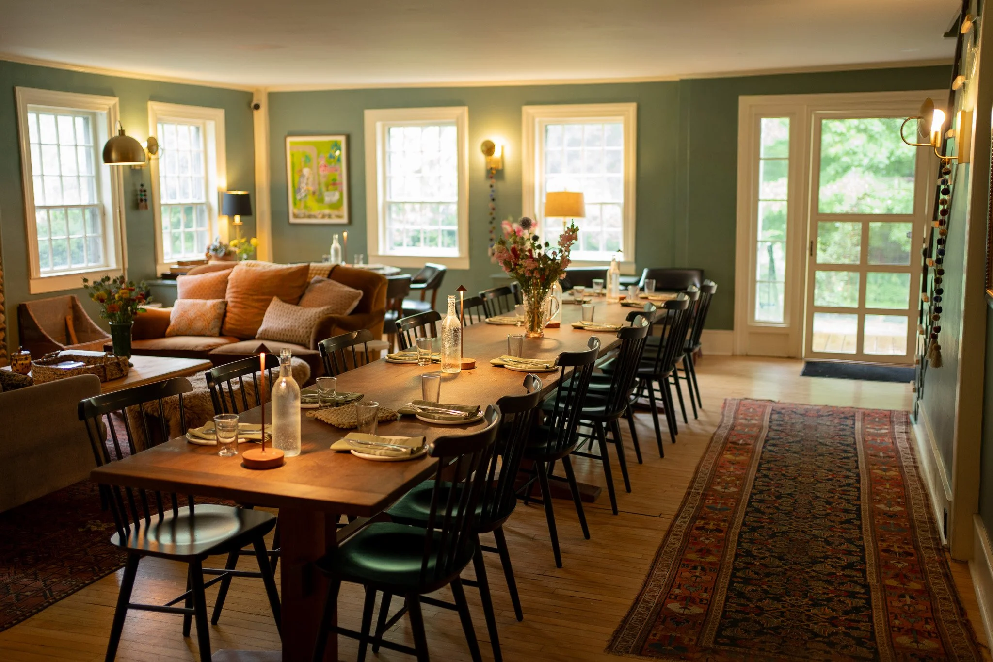 The farmhouse table in the Parlor all set up and ready for service.