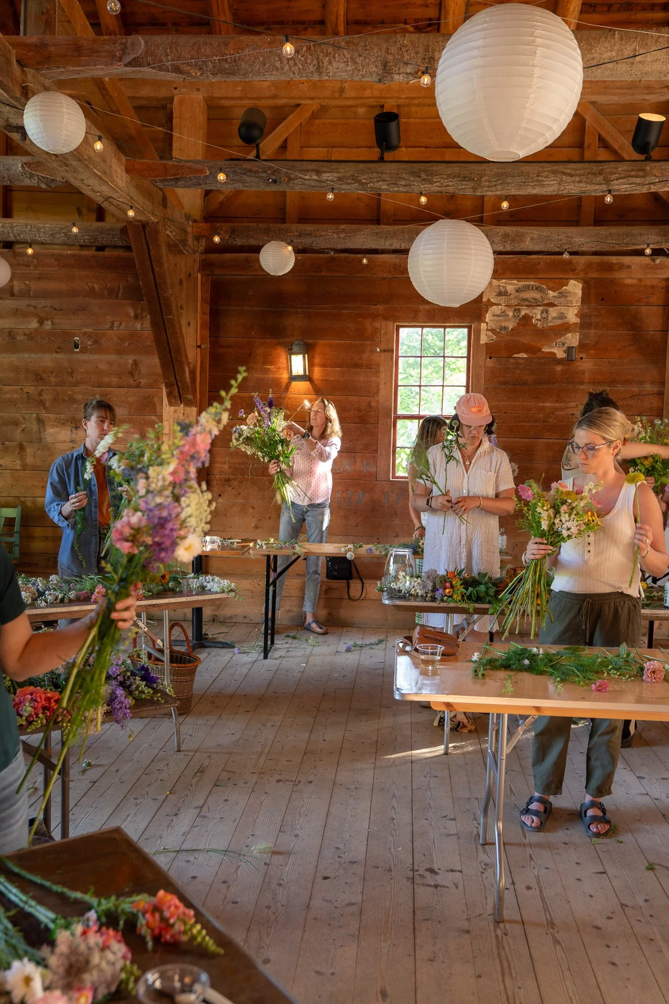 flower arranging workshop in the old historic vermont barn