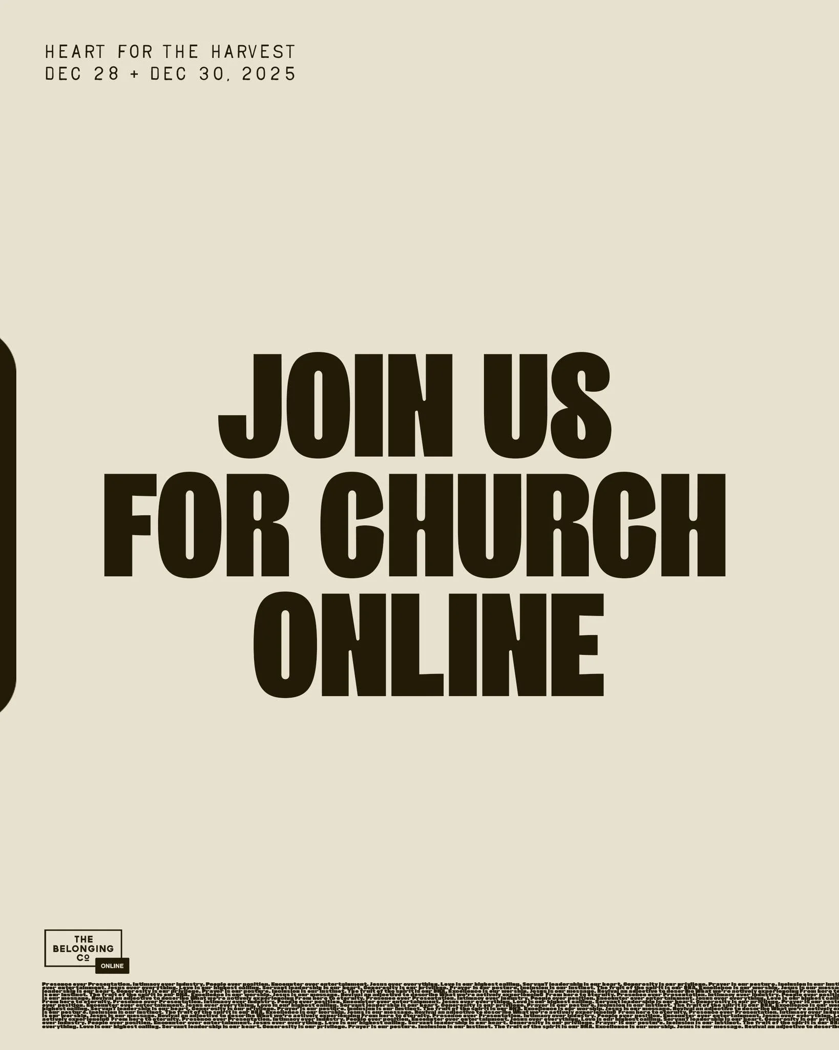 Reminder: online ONLY services on Sunday, December 28 + Tuesday, December 30. We&rsquo;ll see you at our Worship &amp; Communion Services on Sunday, January 4. 🤍