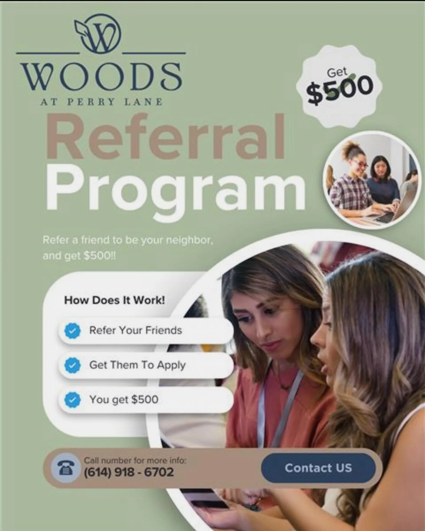 Turn your connections into CASH 💸✨
Did you know you could be earning an extra $500 just for referring a friend?! 👀 One of our very own residents just did exactly that&mdash;helping a new neighbor find their way home to The Woods at Perry Lane 🏡💚
