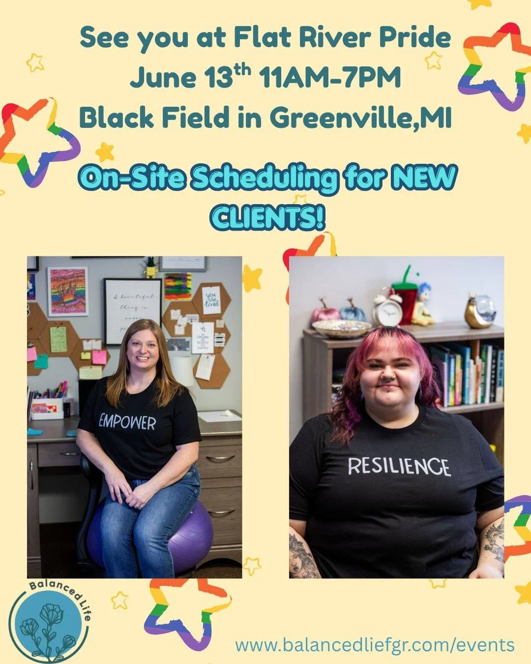 Come to Flat River Pride and leave with a scheduled session! 🗓

🏳️&zwj;🌈Ashley and Patricia are going to be celebrating pride this Saturday June 13th! 🏳️&zwj;🌈

Stop by to learn more about our clinicians and to sign up for an intake session. We 