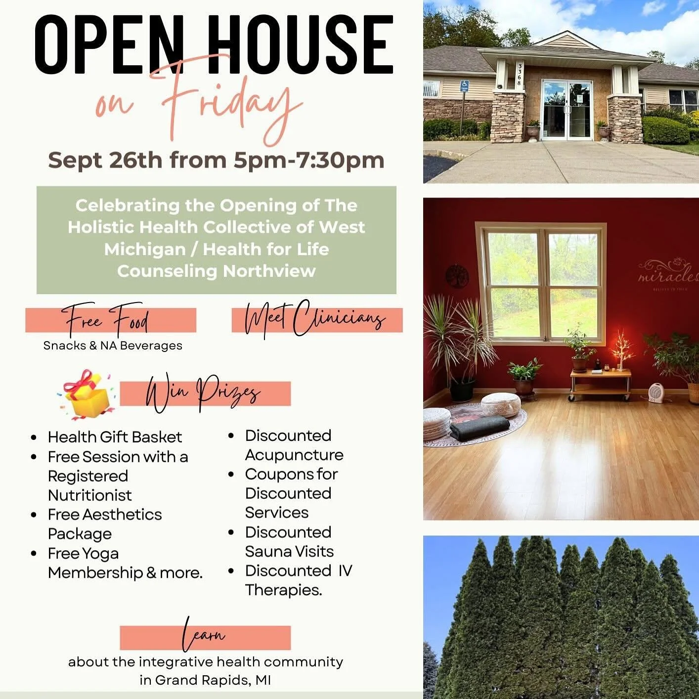 Today! 

✨ You&rsquo;re invited! ✨

Join us at the Holistic Health Collective Open House for an evening of connection, wellness, and discovery. Explore our beautiful space, meet our team of practitioners, and experience firsthand what makes our Colle