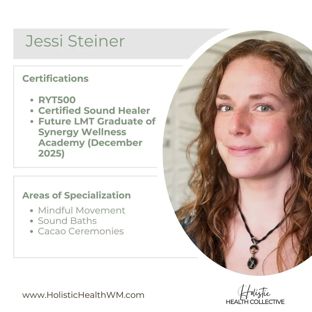 ✨ Meet Jessi! ✨
She&rsquo;s a 500 RYT yoga teacher, our Integrative Wellness Center admin, and one of the brightest lights at the Collective (seriously, she&rsquo;s always smiling!). 🌿

Catch her at So Hum Yoga Studio leading magical Sound Baths + h