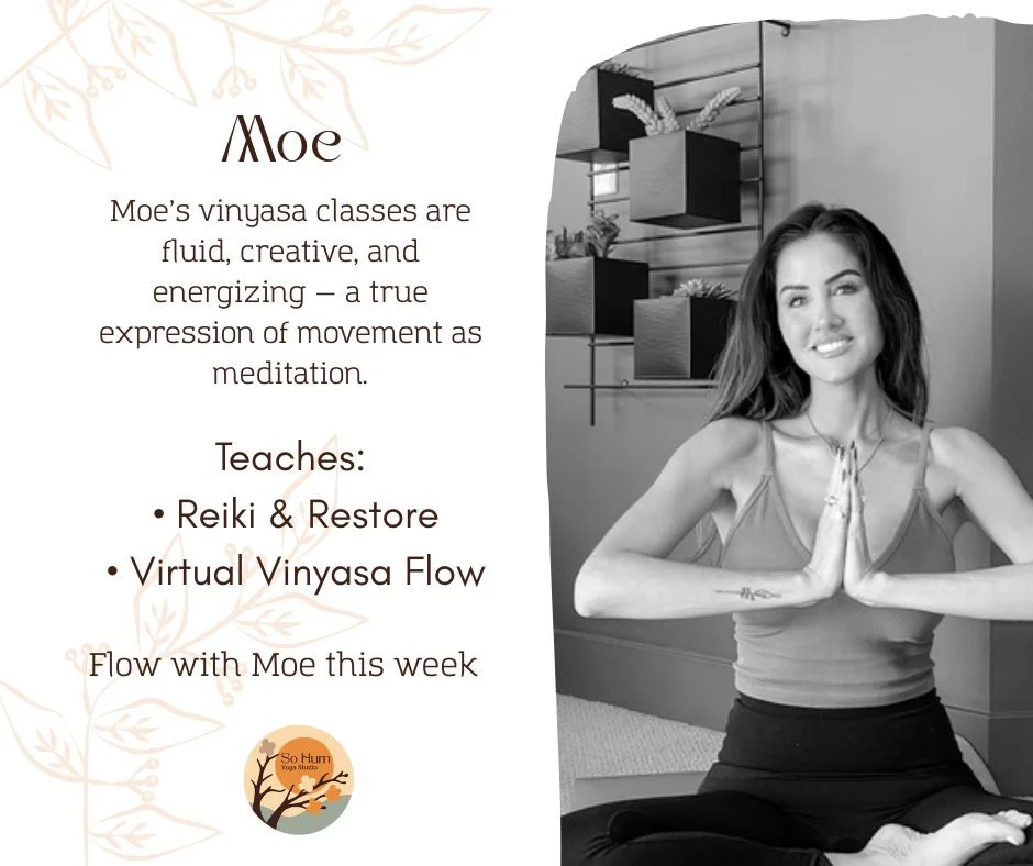 Moe&rsquo;s vinyasa classes are fluid, creative, and energizing &mdash; offering space to move with breath, strength, and freedom. Expect thoughtful sequencing, steady flow, and moments that invite you fully into the present.

This is movement as med