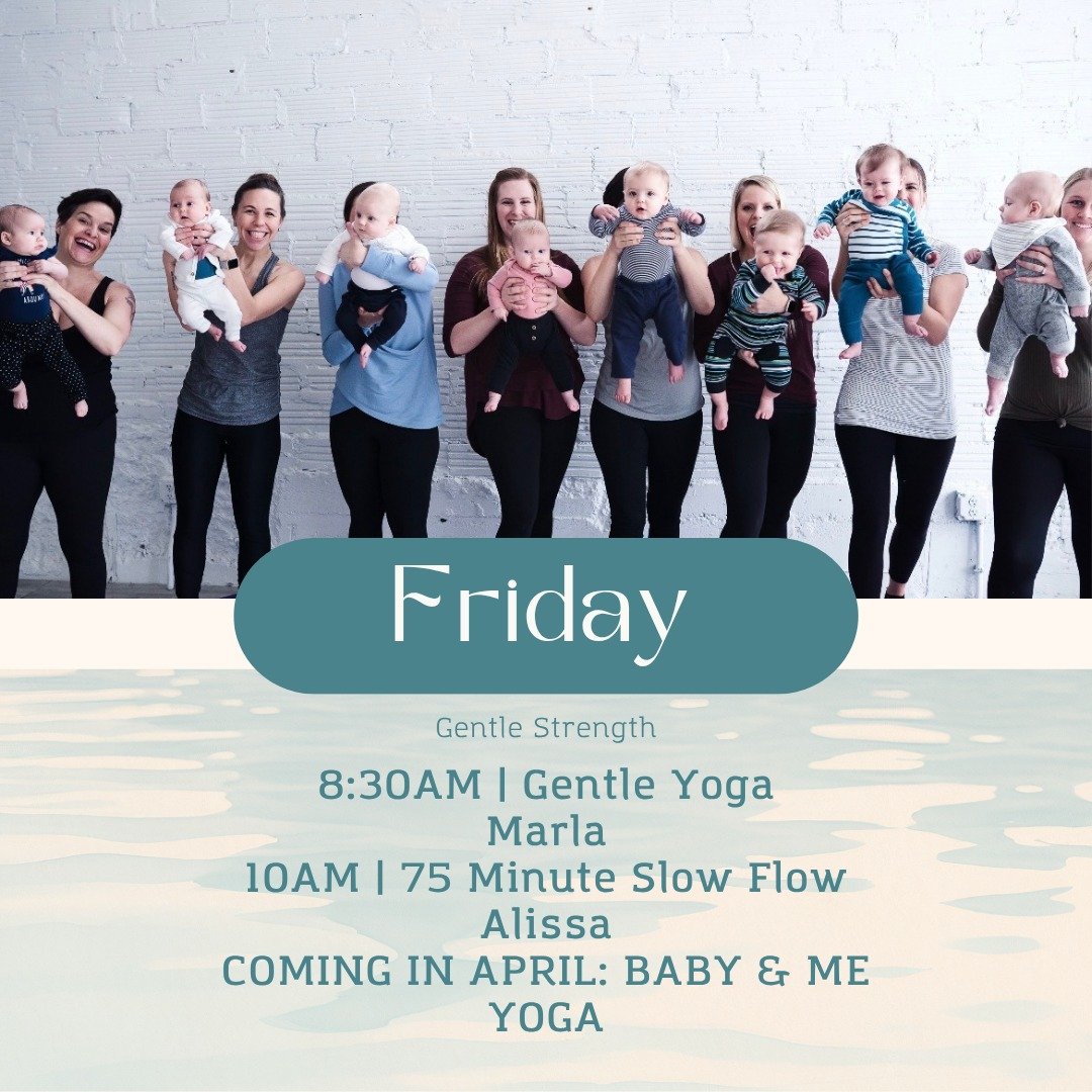 Friday &ndash; Gentle Strength

Move into the weekend with softness and strength.

8:30AM Gentle Yoga with Marla&mdash;steady, supportive, and accessible.
10AM 75-minute Slow Flow with Alissa&mdash;space to stretch, breathe, and lengthen.

And beginn