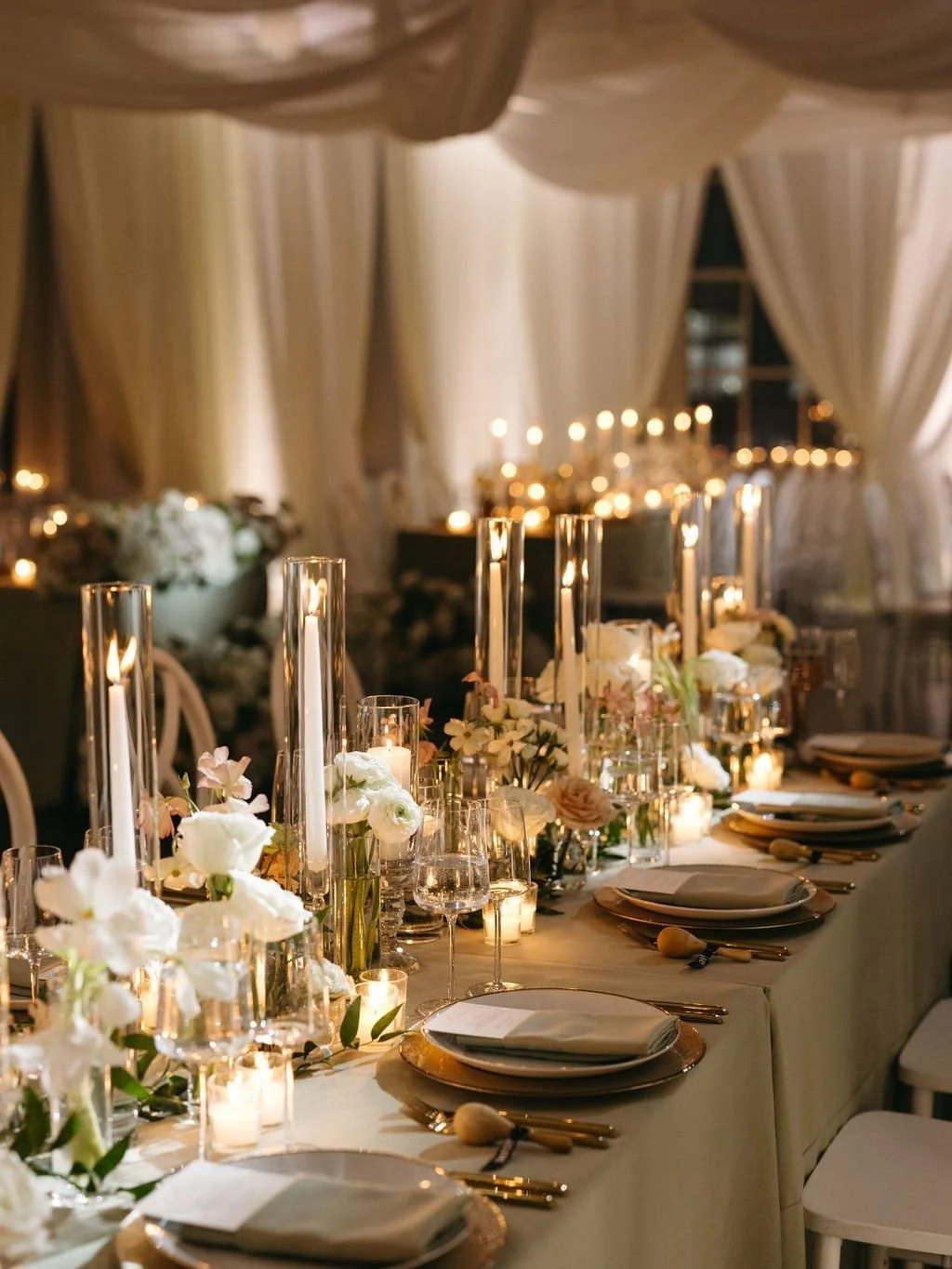 Romance, reflected in every detail. 🕯️ 🤍 ✨ 

Planner: @rachelbeharevents by Lizzie
Venue: @620loftgarden
Photo: @bridgettreidphoto
Florist: @iviejoyfloralarts
Rentals: @partyrentalltd
Lighting: @shadesofgreyproduction 
Entertainment: @generationeve